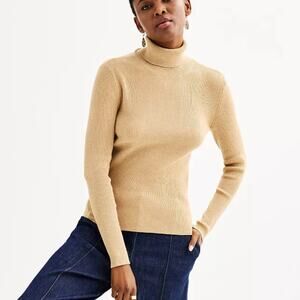 It's Our Time Tan Ribbed Turtle Neck Sweater Womens XL Cozy Cabin Core NWT